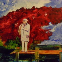 Sax on the Pier 30 x 24 oil  - Artist Louis A Garcia